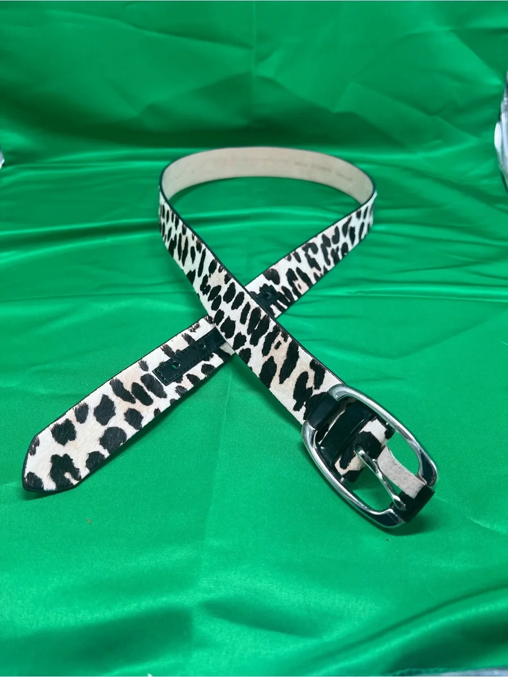 White House Black Market Leopard Print Leather Belt - Black and White